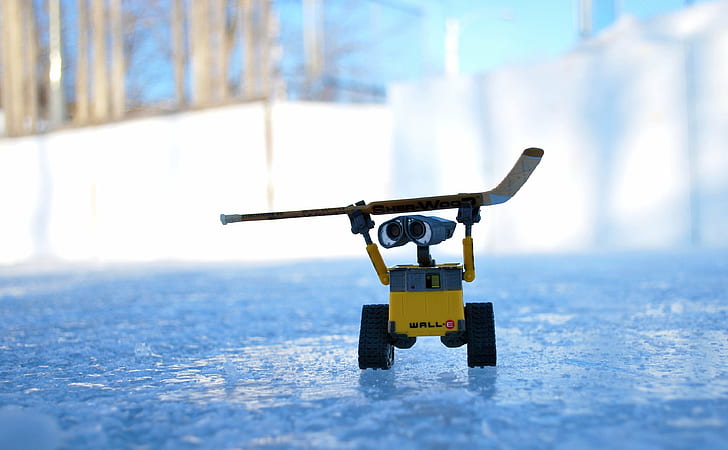 Wall.E holding ice hockey stick, Come On, March, Quebec, Wall-e