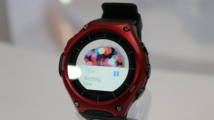 red and black smartwatch, Casio WSD f10, smart watch, CES 2016, HD wallpaper