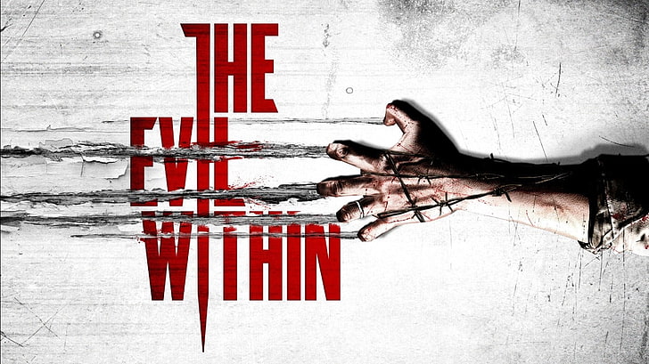 The Evil Within logo, video games, red, one person, real people