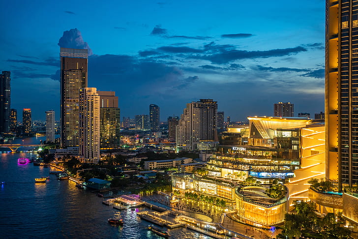 HD wallpaper: river, building, Thailand, Bangkok, night city, skyscrapers |  Wallpaper Flare
