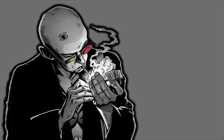 man smoking cigarette illustration, style, art, glasses, comics