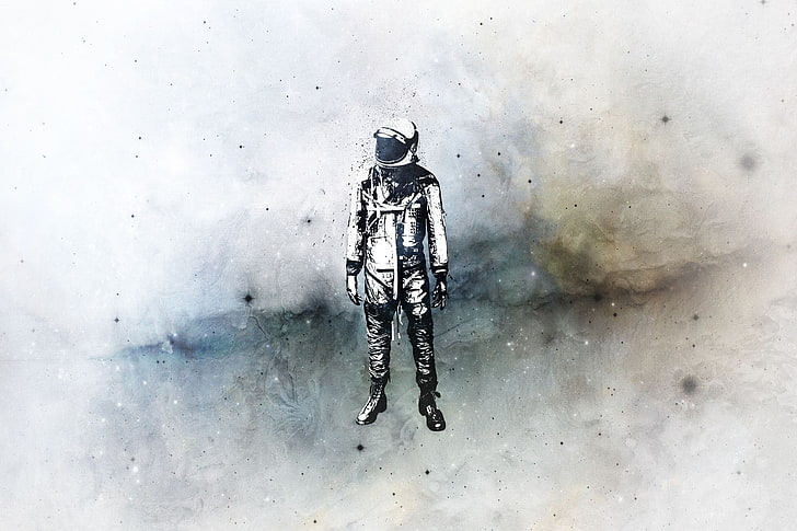 astronaut illustration, space, alone, isolation, one person, full length