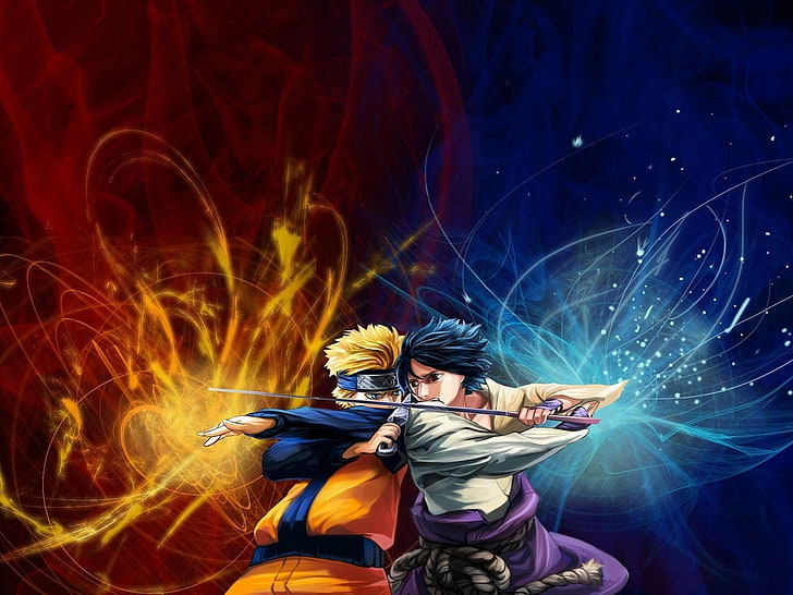 Naruto and Sasuke wallpaper, ninja, Shippuden, Chidori, nine-tailed