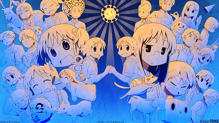 Nichijou, anime, anime girls, blue, art and craft, creativity, HD wallpaper