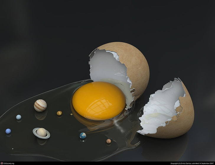 egg and planets wallpaper, artwork, Solar System, eggs, humor