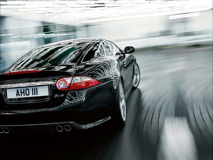 Jaguar Xkr S, movement, glare, black, speed, sparkle, cars