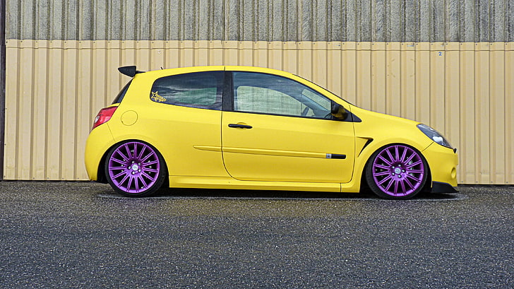 Renault, Renault Clio, Stance, yellow cars, transportation, HD wallpaper