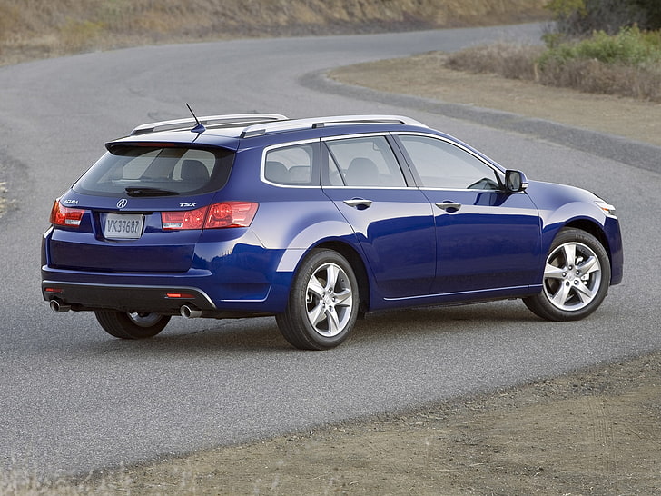 blue 5-door hatchback, acura, tsx, 2010, style, cars, shrubs, HD wallpaper
