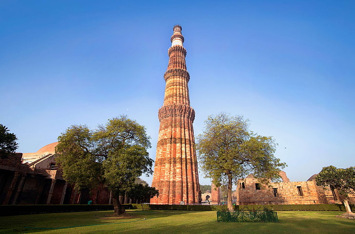 delhi monument, fort, landscape, qutub minar, built structure, HD wallpaper
