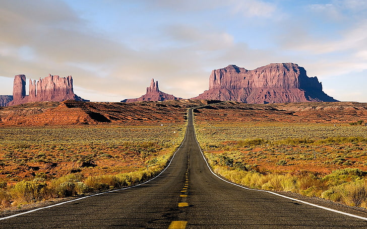 gray concrete road, nature, landscape, desert, highway, Monument Valley, HD wallpaper