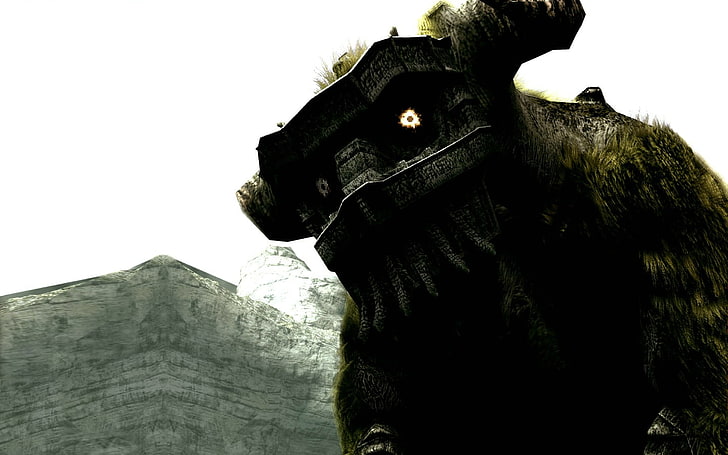 brown monster illustration, Shadow of the Colossus, sculpture