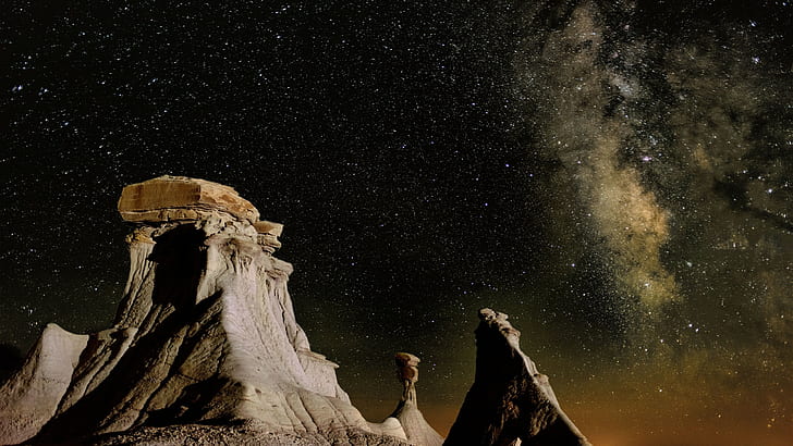 Nature, Landscape, Mountain, Rock, Sky, Night, Stars, Milky Way, Rock Formation, rock formation, HD wallpaper