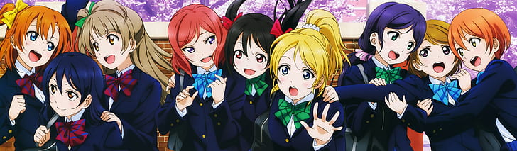 anime girls, Minami Kotori, Nishikino Maki, schoolgirl, Ayase Eri, HD wallpaper
