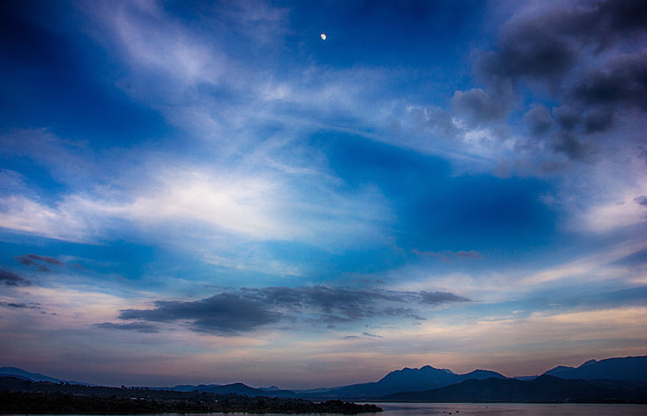 sky, Moon, clouds, cloud - sky, scenics - nature, beauty in nature