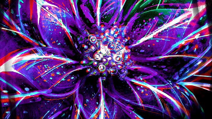 abstract, flower, purple, fractal art, violet, festival, neon, HD wallpaper