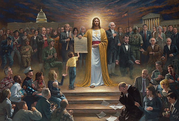 Jesus Christ painting, God, picture, Americans, presidents, USA, HD wallpaper