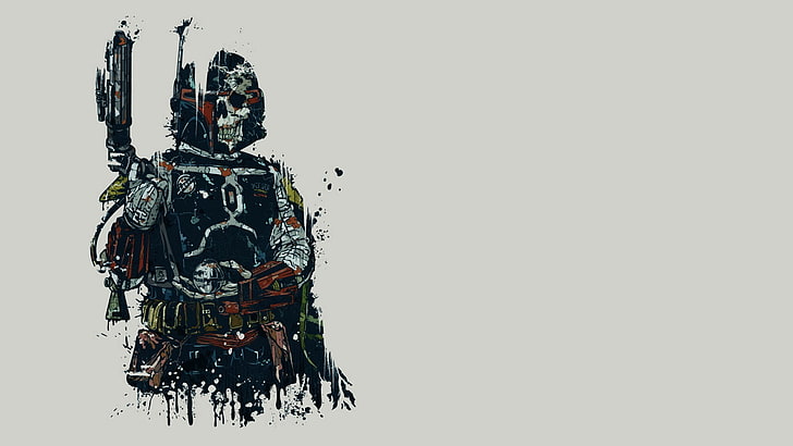 black skeleton digital wallpaper, Boba Fett, Star Wars, copy space