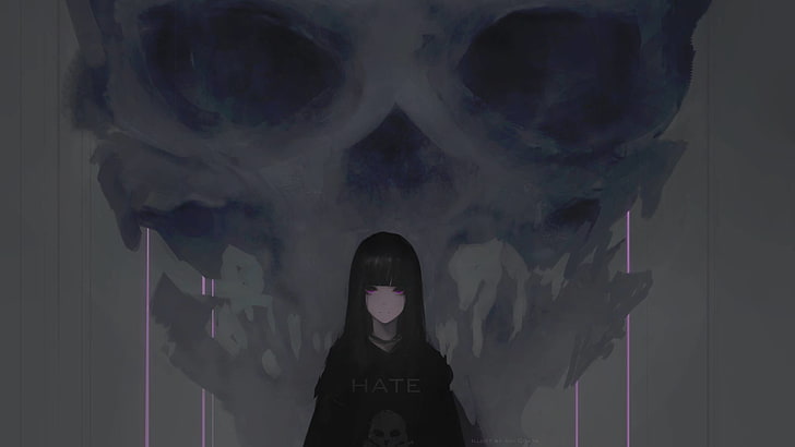 black haired female illustration, digital art, artwork, Aoi Ogata