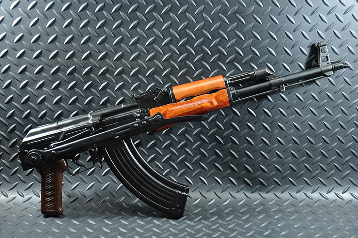 black and brown AK-47 rifle, background, machine, Kalashnikov, HD wallpaper