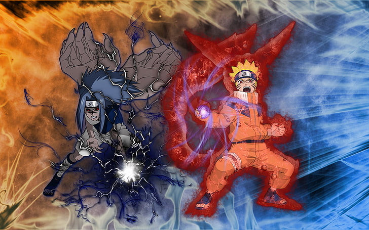 Uchiha Sasuke and Uzumaki Naruto wallpaper, Anime, Mode Fox, Chidori, HD wallpaper