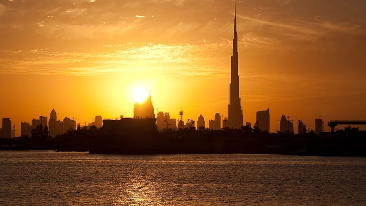Dubai, sunset, architecture, sky, city, building exterior, built structure, HD wallpaper