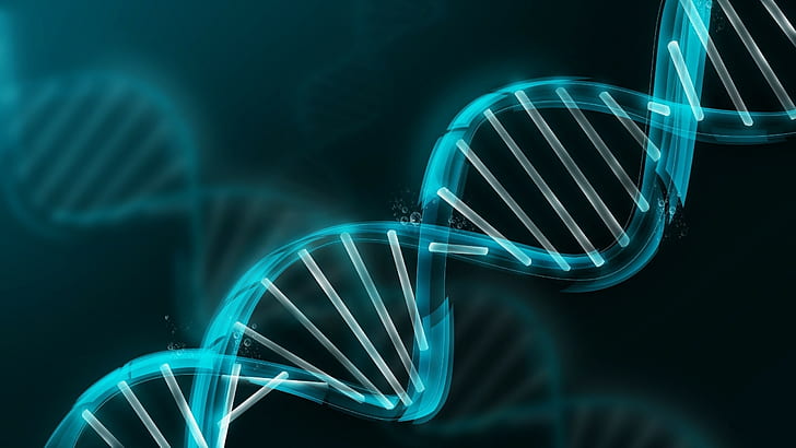DNA wallpaper, genetics, motion, shape, blue, science, design, HD wallpaper