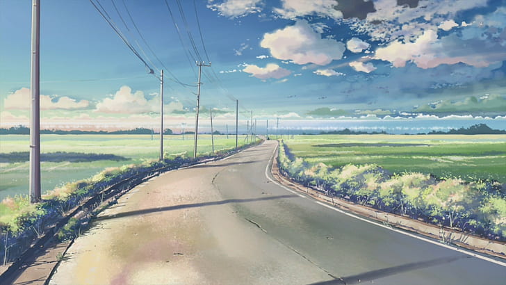 empty road between plain field wallpaper, anime, landscape, nature