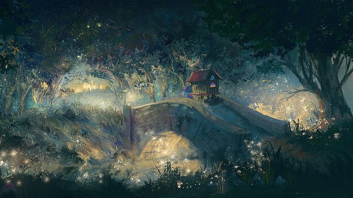 house on bridge painting, My Little Pony, forest, artwork, Trixie (pony), HD wallpaper