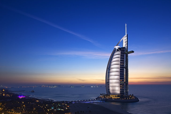 Burj Al Arab, Dubai, sea, the sky, the hotel, UAE, architecture, HD wallpaper