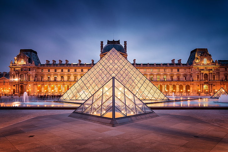 Louvre Museum, France, the city, Paris, the evening, The Louvre, HD wallpaper