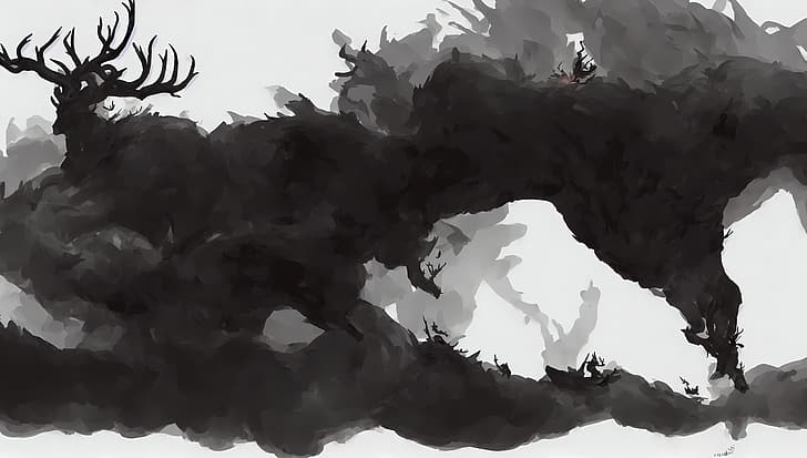 AI-generated, stags, Stable Diffusion, smoke, white background