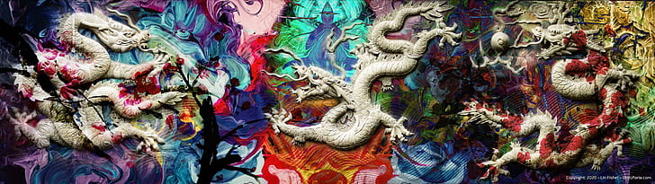 metaphysical, spiritual, surreal, dragon, lotus flowers, sacred geometry, HD wallpaper