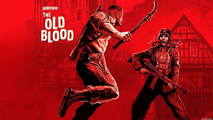 Nazi, red, soldier, video games, Wolfenstein, Wolfenstein: The Old Blood, HD wallpaper