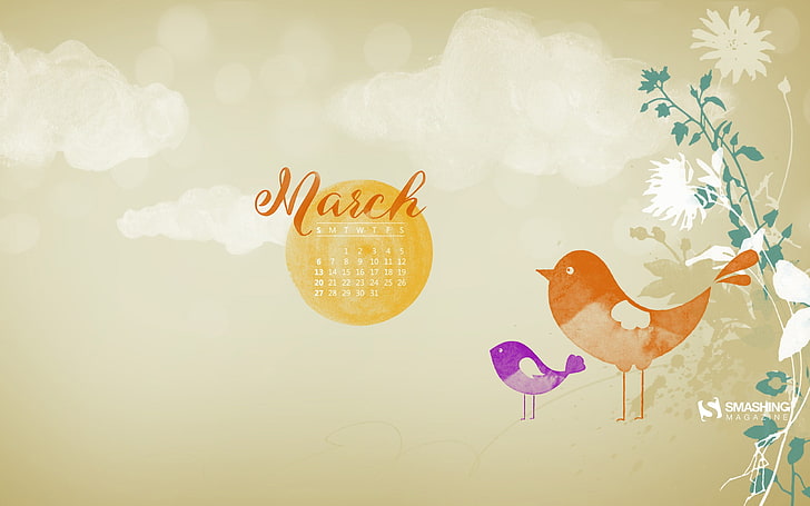 Spring Is Coming-March 2016 Calendar Wallpaper, March calendar vector art