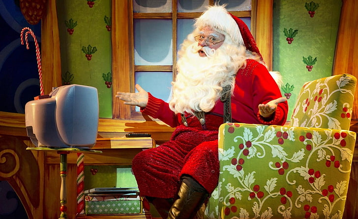 Santa Claus sitting on chair wallpaper, astonishment, armchair