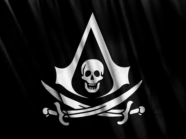 Assassins Creed Black Flag Logo-High quality wallp.., white and black skull logo, HD wallpaper