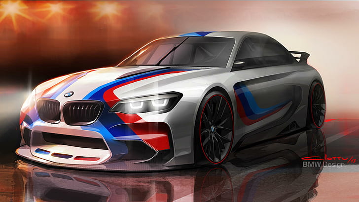 2014 BMW Vision Gran Turismo Concept, gray blue and red bmw race car, HD wallpaper