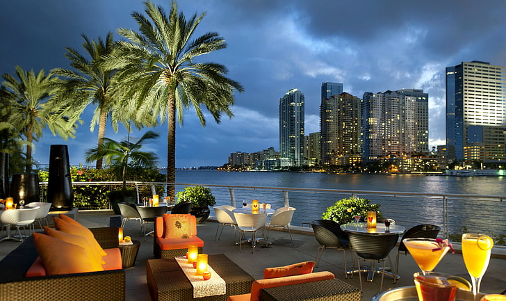 cafe beside body of water digital wallpaper, miami, florida, city