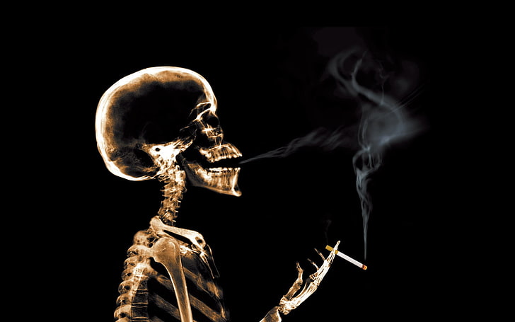 smoking skeleton illustration, smoke, cigarette, x-ray, anatomy