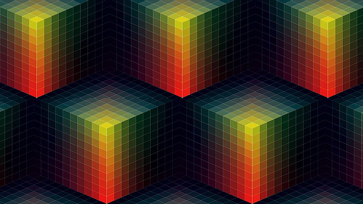 red and black table lamp, Andy Gilmore, colorful, cube, 3D, abstract, HD wallpaper
