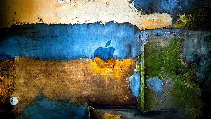 blue, orange, and white Apple painting, Ukraine, Apple Inc., grunge, HD wallpaper