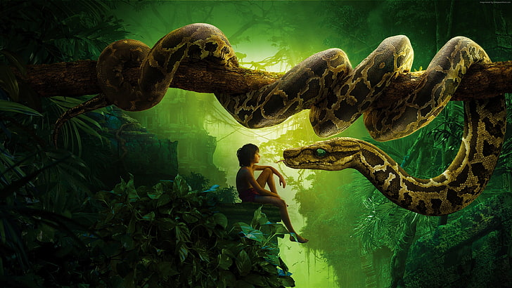 mowgli, Best movies of 2016, The Jungle Book, snake kaa