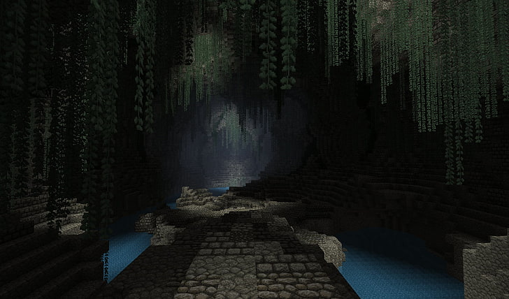 Minecraft gameplay screenshot, screen shot, cave, tree, plant