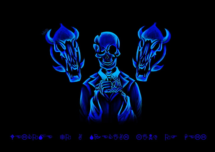 Undertale, W.D Gaster, indie games, human skeleton, blue, bone