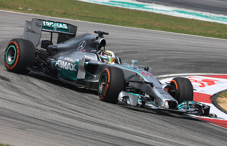 gray and green Mercedes-Benz F1 race car, Formula 1, AMG, Lewis Hamilton, HD wallpaper