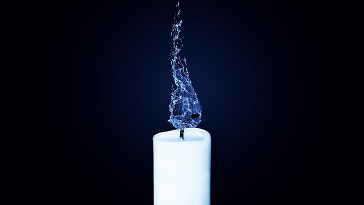 candles, water, blue, black, dark, white, HD wallpaper
