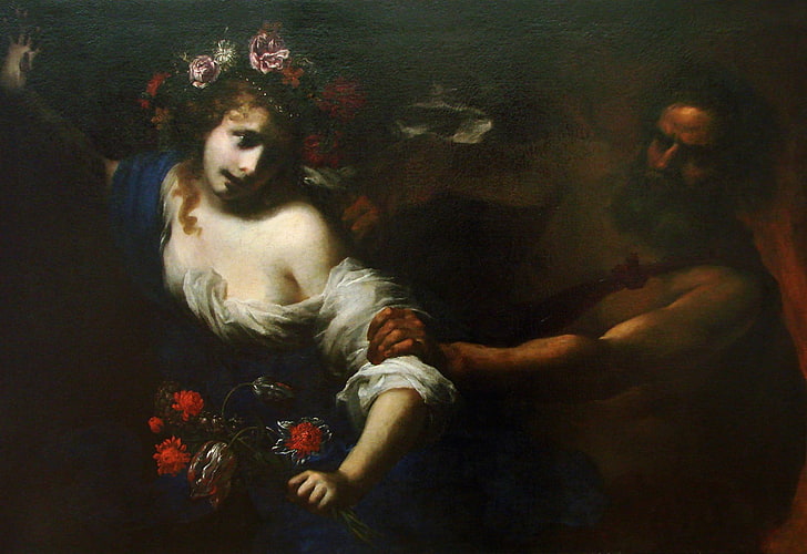 man holding woman's arm painting, artwork, Greek mythology, Hades