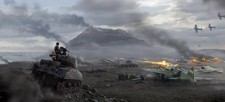 gray battle tank digital wallpaper, war, art, artwork, drawing, HD wallpaper