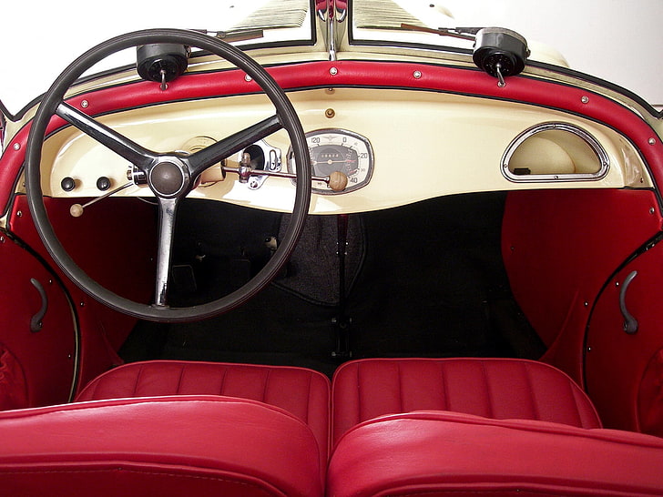 red and black vehicle interior, adler, 1935, salon, retro, retro Styled
