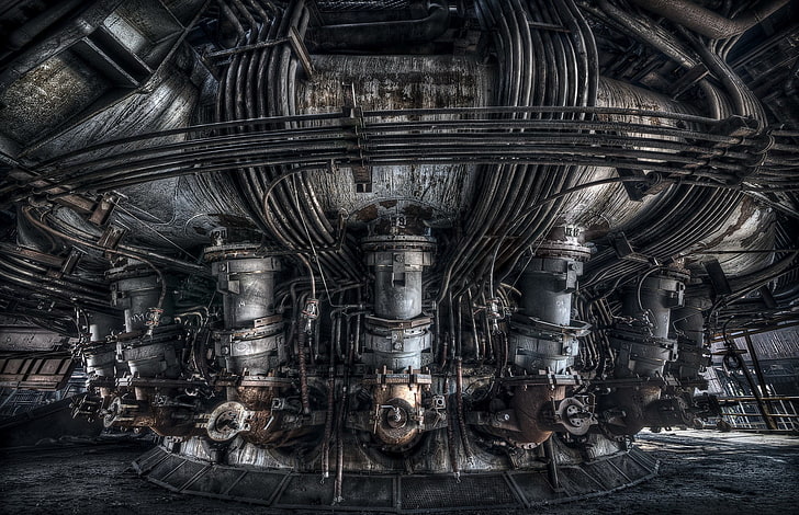 machine 3D wallpaper, factory, industrial, HDR, architecture